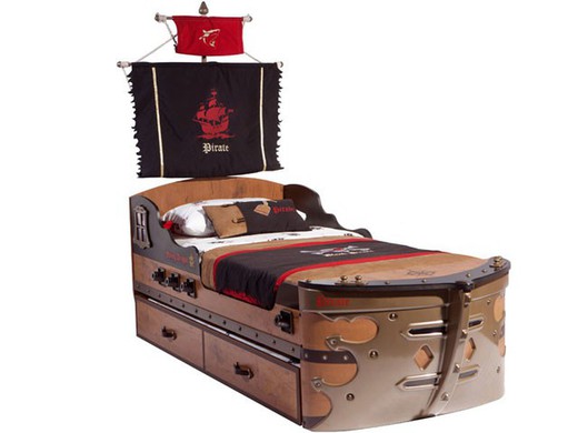 Pirate Ship Bed & Pull-out Bed 90x190cm/90x180cm